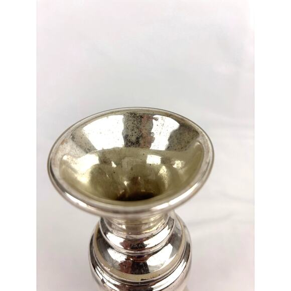 Victorian Antique Silver Mercury Glass Vase Floral Pattern Hand Blown 9” - Picture 7 of 11